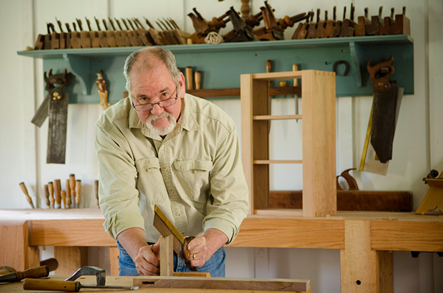 David Ray Pine making a walnut spice cupboard cabinet with workbench and antique hand tools