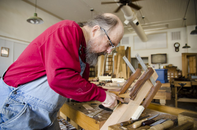 Bill Anderson making a wooden bench plane at Roy Underhill's Woodwright's School