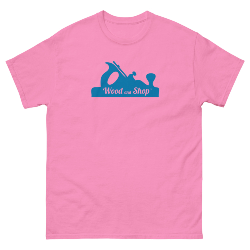 Wood and Shop Logo Woodworking Shirt Pink Woodworking T-shirt