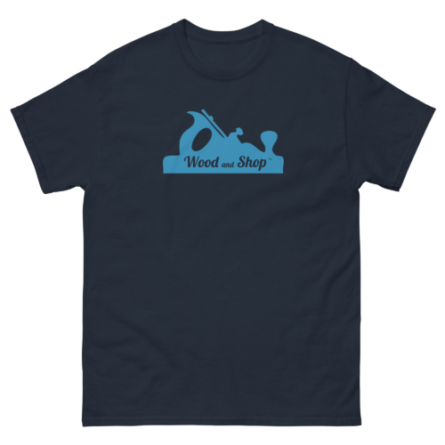 Wood and Shop Logo Woodworking Shirt Navy Woodworking T-shirt